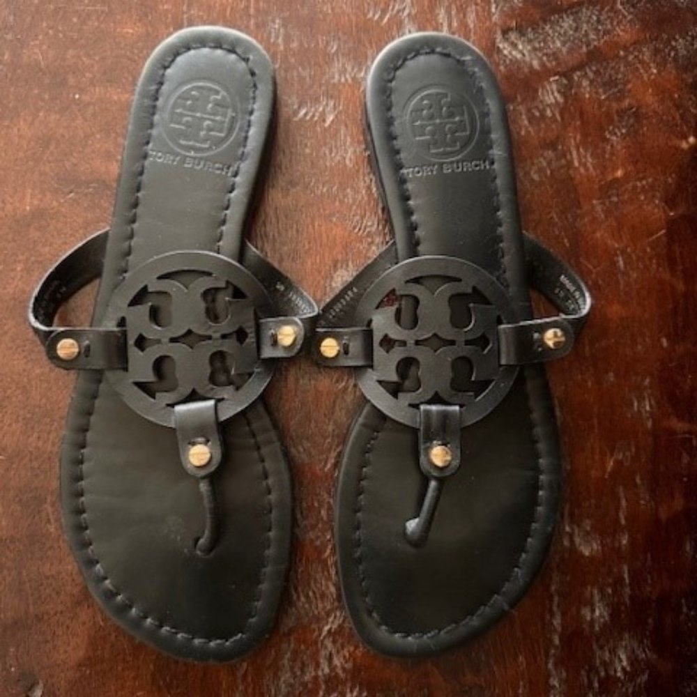 Tory Burch Miller Leather Sandals Black Size 8
